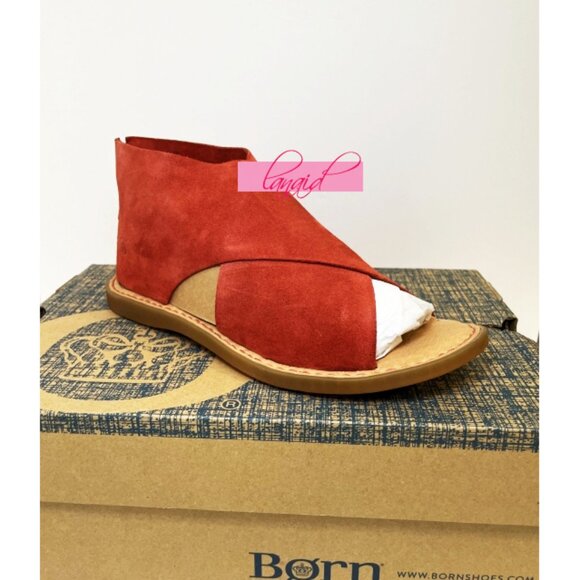 Born Iwa Red Aragosta Suede Leather Distressed Crossover Burnt Orange Sandals 6 - Picture 7 of 14